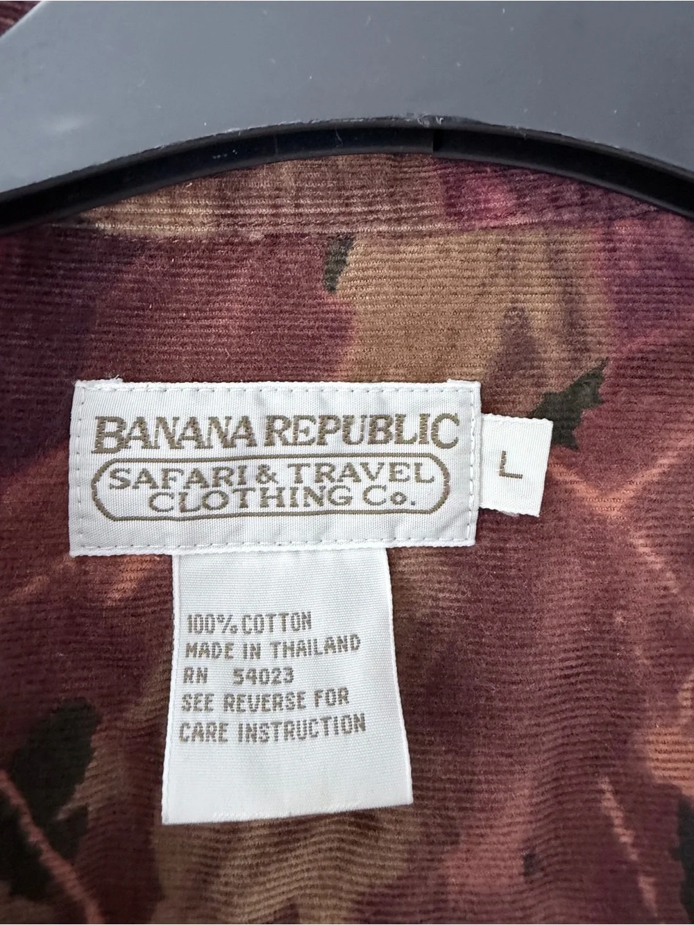 Vintage Banana Republic Safari Travel Corduroy Leaf Print Button Down Shirt L